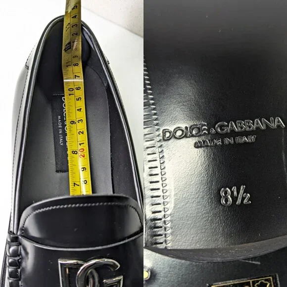 Dolce & Gabbana Men's DG-Plaque Polished Calfskin Leather Loafers Size 8.5